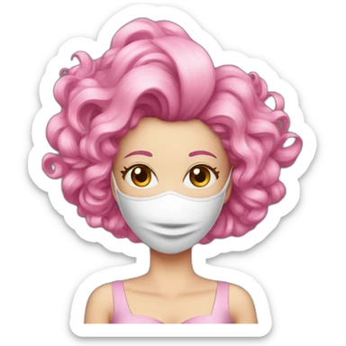 pink hair woman cocktail dress and mask sticker