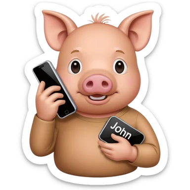 Pig calling me on a phone with the name John pork sticker