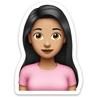 Brunette girl, Black long hair, pink shirt  sticker