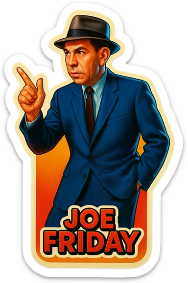 poster of Joe Friday inspired by the reference photo, retro stickers style, different pose sticker
