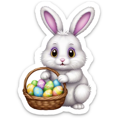  easter bunny with eggs in basket sticker