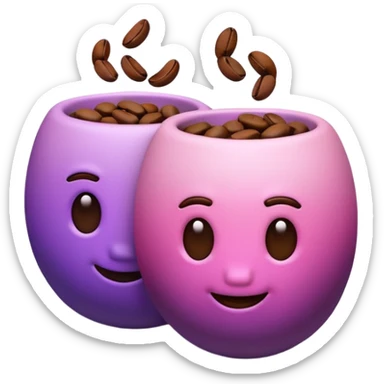 Create 3D minimalist emoji in the style of Coffee Lover — a coffee shop and roastery brand.
Style: cozy, warm.
Colors — purple-pink range.
🫘 coffee beans sticker