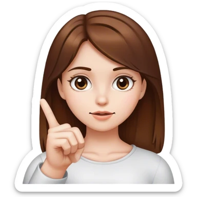 A girl with brown hair and white skin shows her index finger sticker