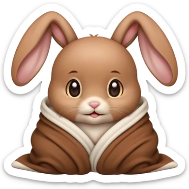 Brown, Floppy-eared cute baby bunny cozy in a blanket emoji sticker