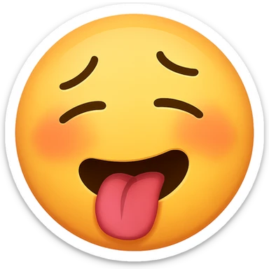 yellow face with tongue out, flushed cheeks,  drunk, remove background sticker