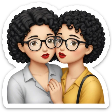 a lesbian couple kissing, one wearing glasses and short black curly hair, the other with long hair  sticker