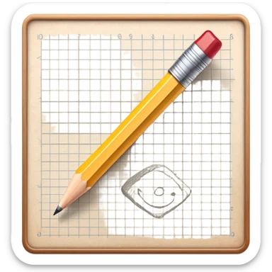A pencil is placed over a sheet of paper grid, representing the sketching  sticker