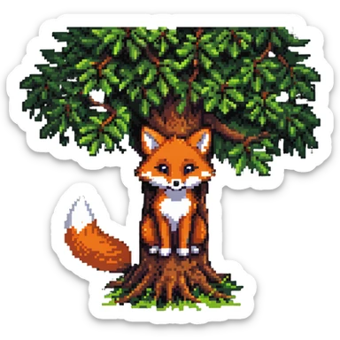 cute fox peeking from behind a tree sticker