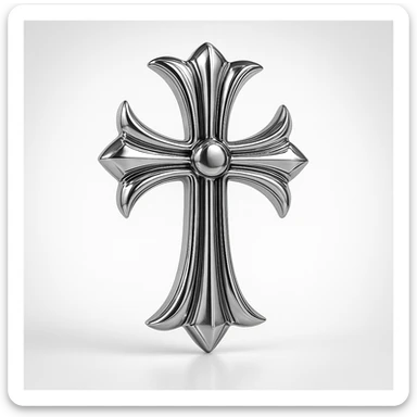 Chrome Hearts style cross, metallic chrome, bold gothic details, intricate edges, luxury jewelry vibe sticker
