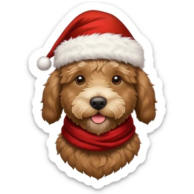 dark brown goldendoodle with a Santa hat and festive scarf sticker
