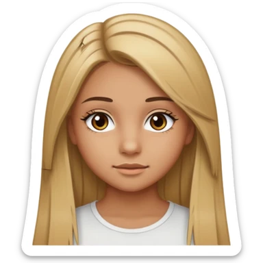 make a teenage 17 year old woman emoji with straight long brown hair and blonde highlights and brown eyes with pretty eyelashes wearing a white top  sticker