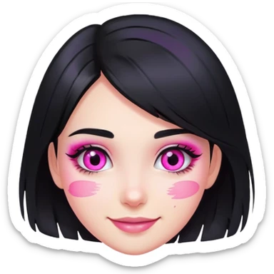 smiling girl with black hair and pink eye makeup smudged, no glitter sticker