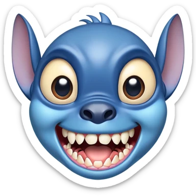 blue alien Stitch face from Lilo and Stitch with big eyes and sharp teeth sticker