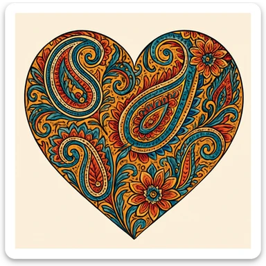 heart with a paisley pattern, digital illustration sticker