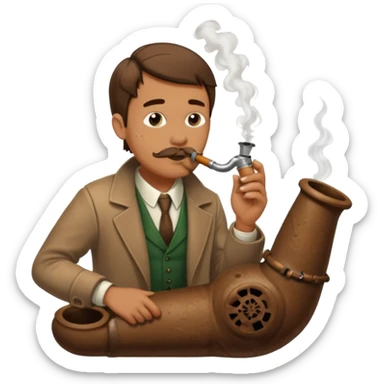 White guy smoking a pipe fashioned from a sewer drain with brown liquid overflowing sticker