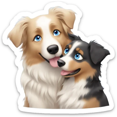 australian shepherd blue with blue eyes and a blond girl hugging  sticker