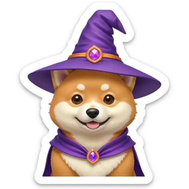 shiba dog wear purple wicth hat sticker