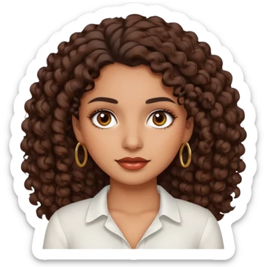 brown girl, who has medium curly dark brown hair, brown eyes, latina makeup, white blouse  sticker