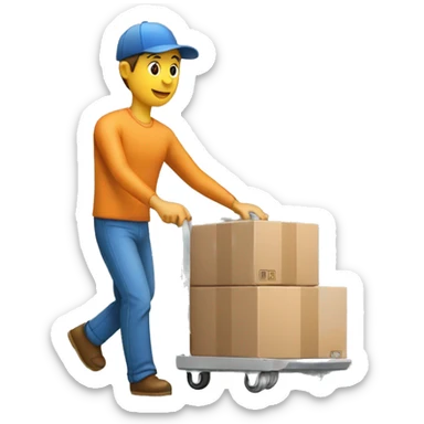 a mover with a trolley loaded with 3 small packed boxes, right angle sticker