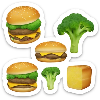 a cheeseburger holding broccoli  sticker