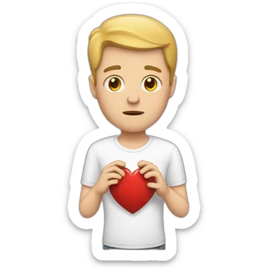 White man holding a broken heart sticker