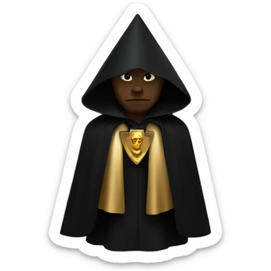 illuminati shadow figure standing in black cloak with gold pyramid on chest sticker