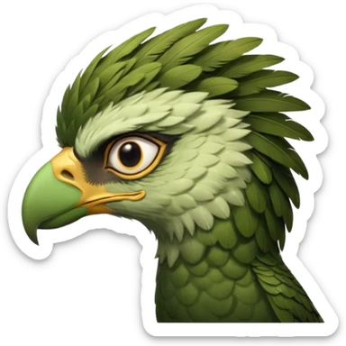 close up looking at the side profile of the face of a green hawk that is looking away from the camera sticker