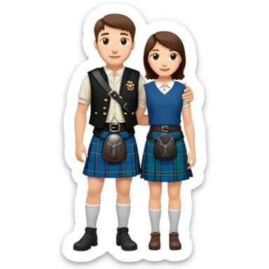 scottish man in kilt with brunette wife sticker