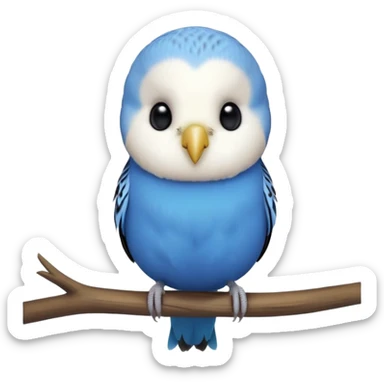 cinematic-cute-blue-budgie-portrait-emoji,-head-tilted-playfully-and-inquisitively,-featuring-a-brilliant-blue-feathered-fur-and white and black feathered face-with-a-natural-sheen,-round,-sparkling-dark-eyes-filled-with-curiosity,-simplified-yet-irresistibly-adorable sticker