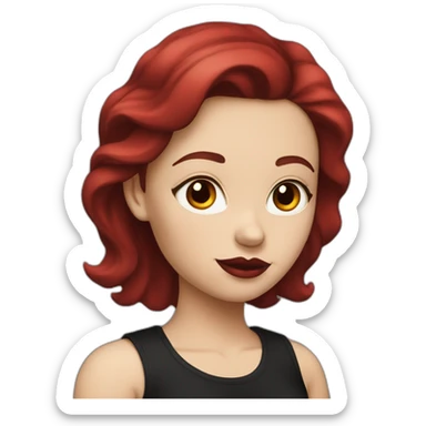 a white girl with burgundy hair and red lips in a black T-shirt sticker