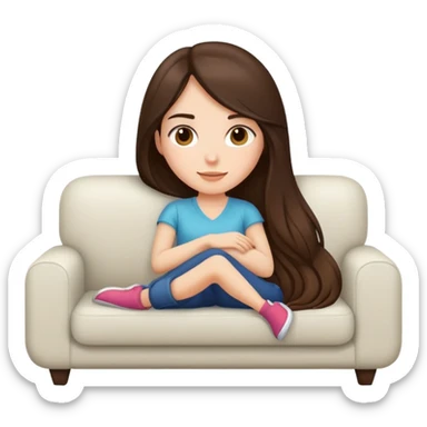 Long hair brunette girl chillin at sofa sticker