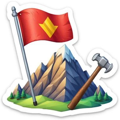 Flag depicting a mountain and a hammer sticker