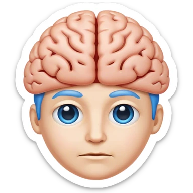 All blue adult person face emoji with a brain for hair sticker