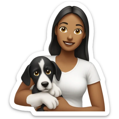 mom with baby and balck/white dog  sticker