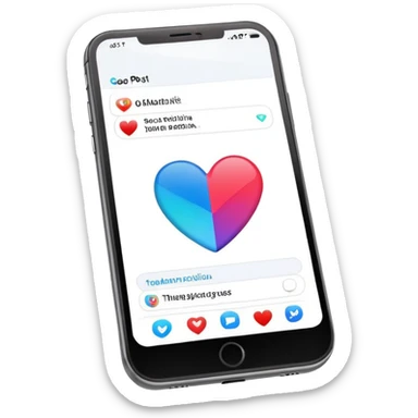  smartphone showing a colorful social media post with a heart and image icon sticker