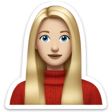 beautiful woman, long straight blonde hair, blue eyes, red knit sweater  sticker