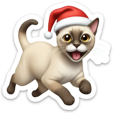 Running Siamese cat wearing a Santa hat  sticker