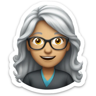 Long grey haired Woman with glasses celebrating sticker