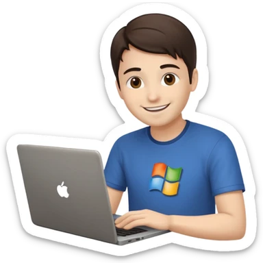 a programmer happy with a microsoft logo showing on the laptop screen sticker