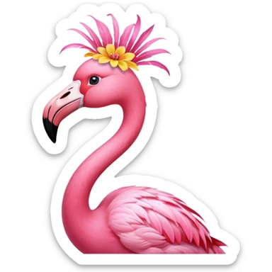 Flamingo wearing a flower on its head sticker