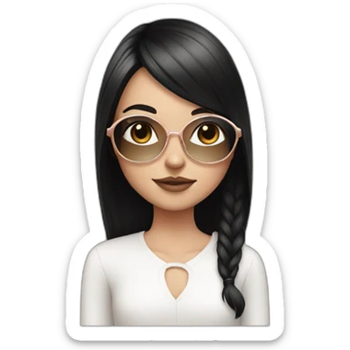 young white girl with rose gold glasses and black straight hair sticker
