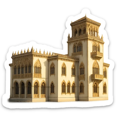 cinematic, realistic emoji of the Ringling Museum in Sarasota, Florida, featuring majestic, ornate architecture, lifelike detail, bright regal lighting as on a sunny day, building in accurate shade of white, transparent background sticker