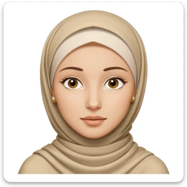 clean girl aesthetic emoji, fresh-faced young woman wearing a neatly wrapped hijab, slicked-back style, gold hoop earrings visible, dewy skin, minimal makeup, soft neutral background sticker