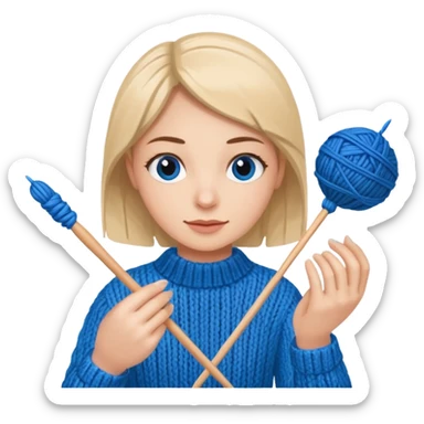 knitting needles with a ball of thread and a hand holding the knitting needles sticker