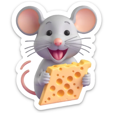 Jerry mouse from Tom and Jerry cartoon happily eating cheese sticker