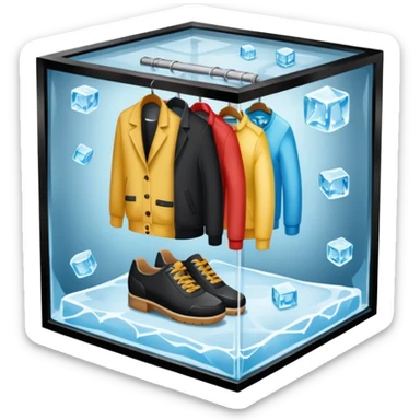 mixed closet inside a large ice cube sticker
