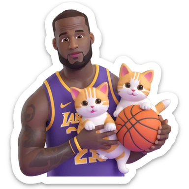 LeBron James handing a kitten and a basketball sticker