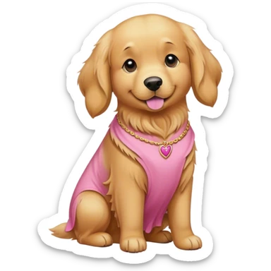 Golden retriever wearing a pink dress sticker