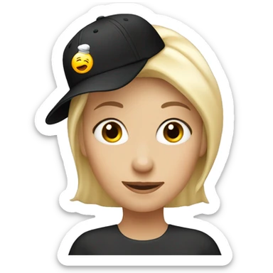 60 year old blonde. lady. hugging black cap. sticker