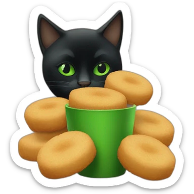 Chat noir au yeux vert qui mange des croquettes  sticker